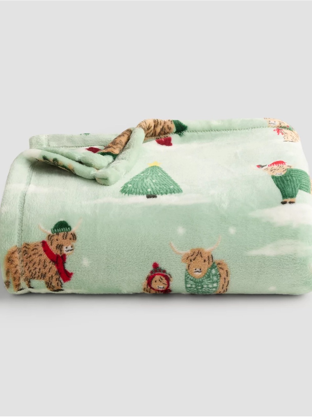 The Big One Oversized Supersoft Plush Throw Green Highland Cows Blanket